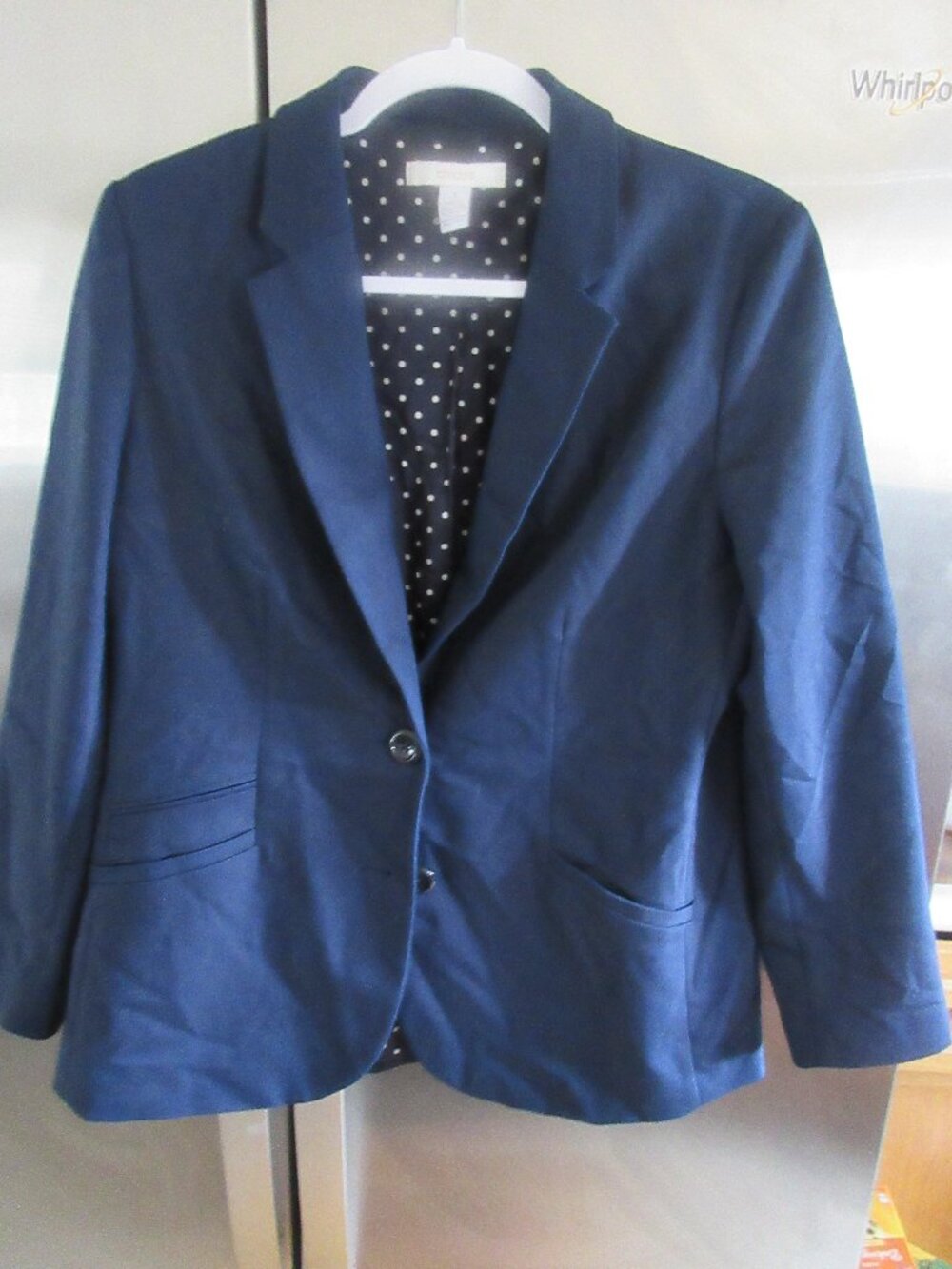 Chico's Navy Single-Breasted Women's Blazer lined  1 s m cotton poly